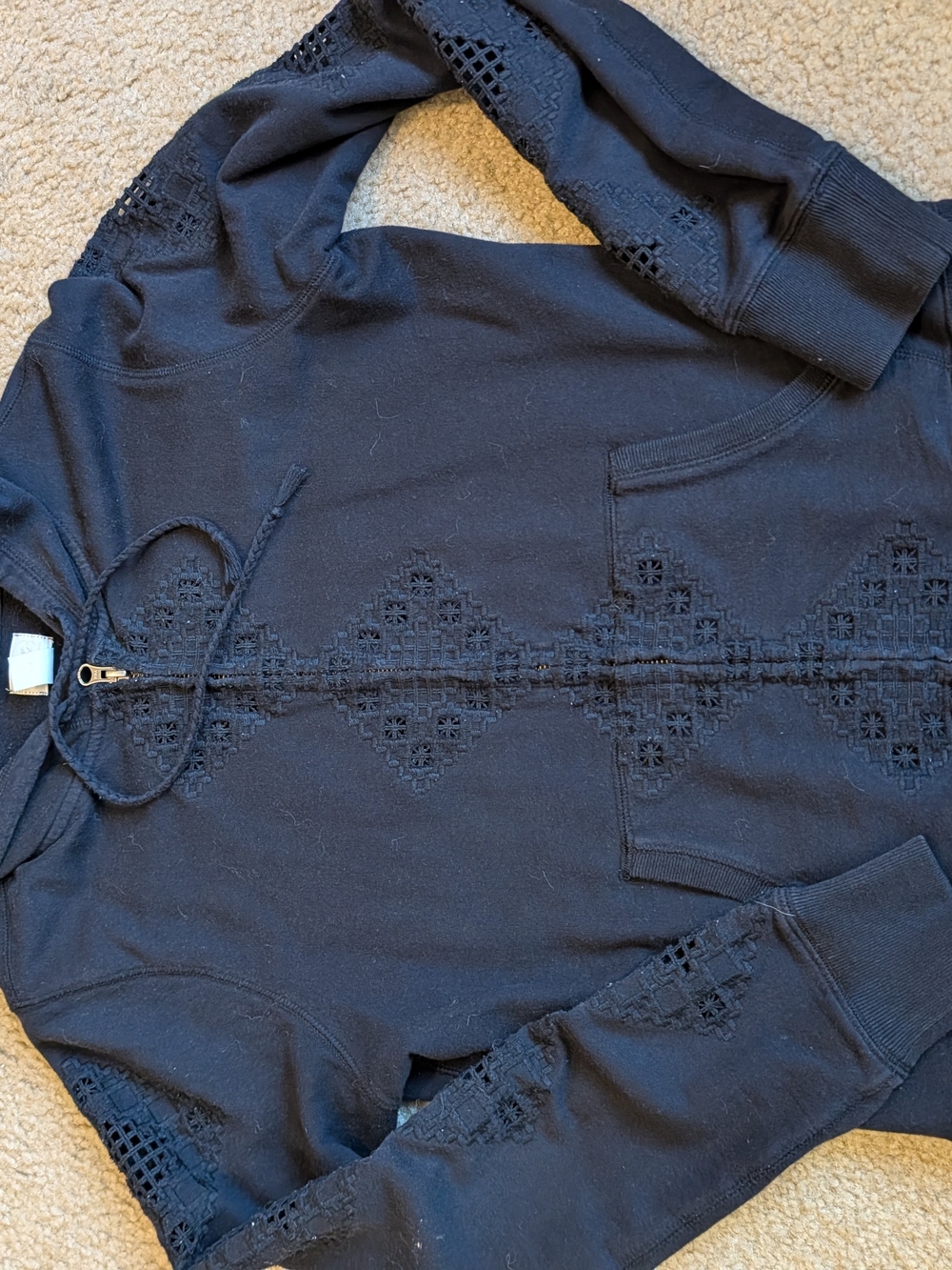 Lucky Brand Black Hooded Sweatshirt with Logo Tag
